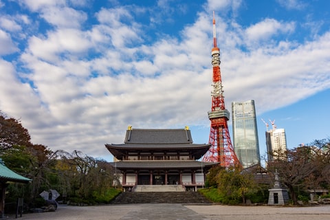 Zojo-ji Temple, with its stunning contrast against Tokyo Tower, is a hidden gem in Japan travel for young people seeking history, culture, and breathtaking views.